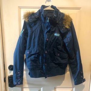 Winter bomber jacket with removable hood